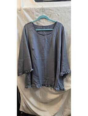 Blue-Gray Lightweight Ruffle Hem 3/4 Sleeve Blouse 7X